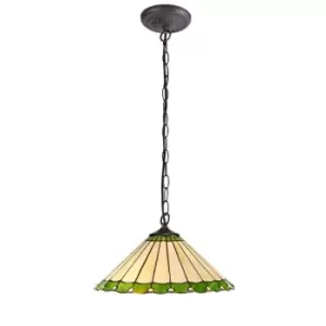 Image of 1 Light Downlighter Ceiling Pendant E27 With 40cm Tiffany Shade, Green, Crystal, Aged Antique Brass - Luminosa Lighting