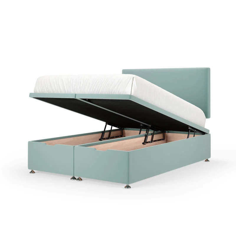 Image of Bedmaster Bedmaster Plush Velvet Ottoman Divan Base And Plain Headboard in Duck Egg Blue Size: Small Double Duck Egg Blue Small Double Unisex 786787