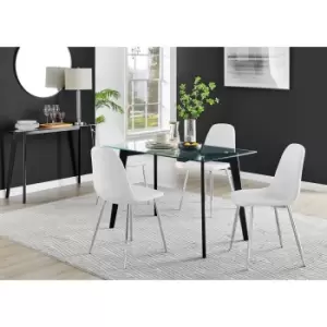 Image of Furniture Box Malmo Glass and Black Leg Dining Table & 4 White Corona Silver Chairs