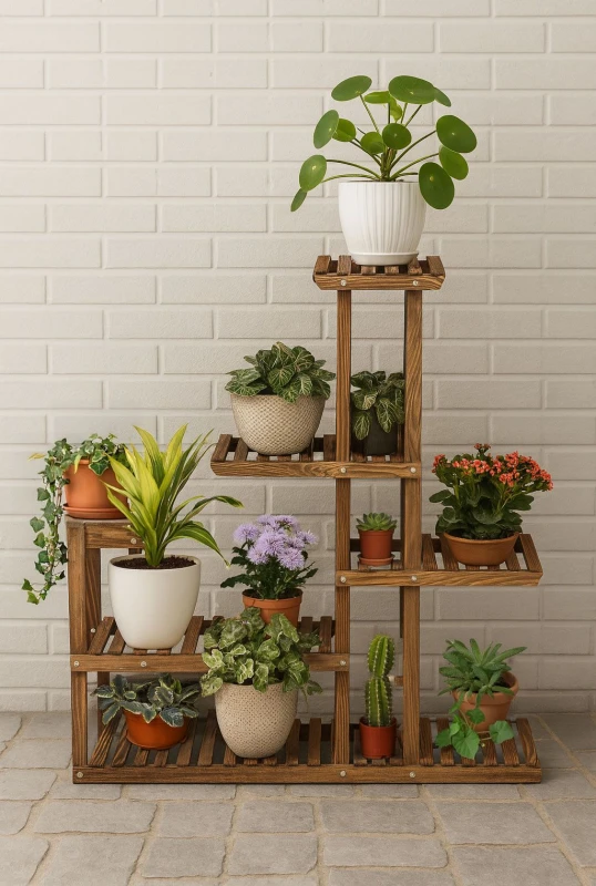 Image of Neo 6 Tier Wooden Indoor Outdoor Shelf Plant Stand Display Rack in Dark Brown Size: Large Dark Brown Unisex Large