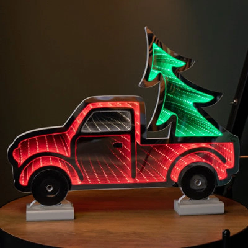 Image of Samuel Alexander 40Cm Infinity Light Up Christmas Truck Decoration With Red & Green Leds On Wooden Base