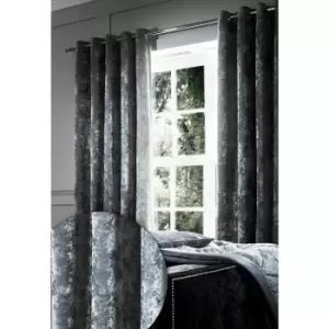 Image of Catherine Lansfield - Crushed Velvet Fully Lined Eyelet Ring Top Curtains - Silver Grey (90 Wide x 90 Drop) - Grey