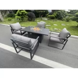 Image of Fimous 4 Seater Outdoor Dark Grey Aluminum Complete Sofa Set with Gas Fire Pit