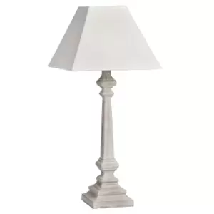 Image of White Washed Wood Table Lamp with Natural Shade