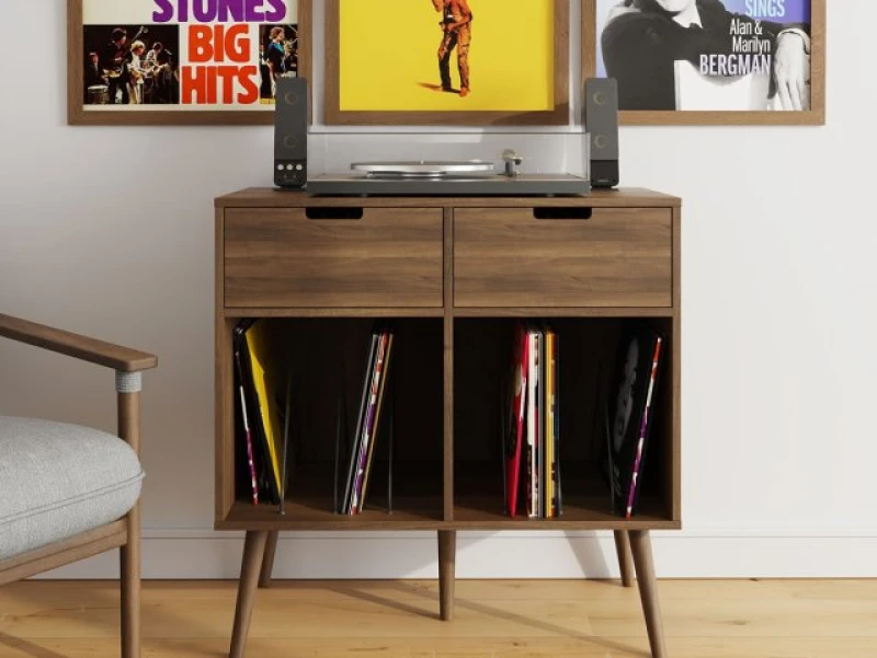 Image of GFW Jaxon Walnut 2 Drawer Turntable Stand