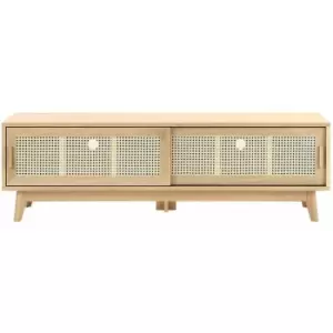 Image of Bo Living - Oak colour Java TV Unit with rattan detailed storage cabinets, W150xD45xH47cm - Oak