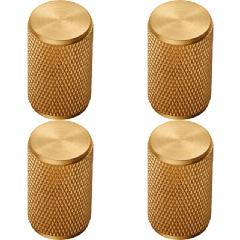 Image of Loops 4x Knurled Cylindrical Cupboard Door Knob 18mm Dia Satin Brass Cabinet Handle Metallics unisex