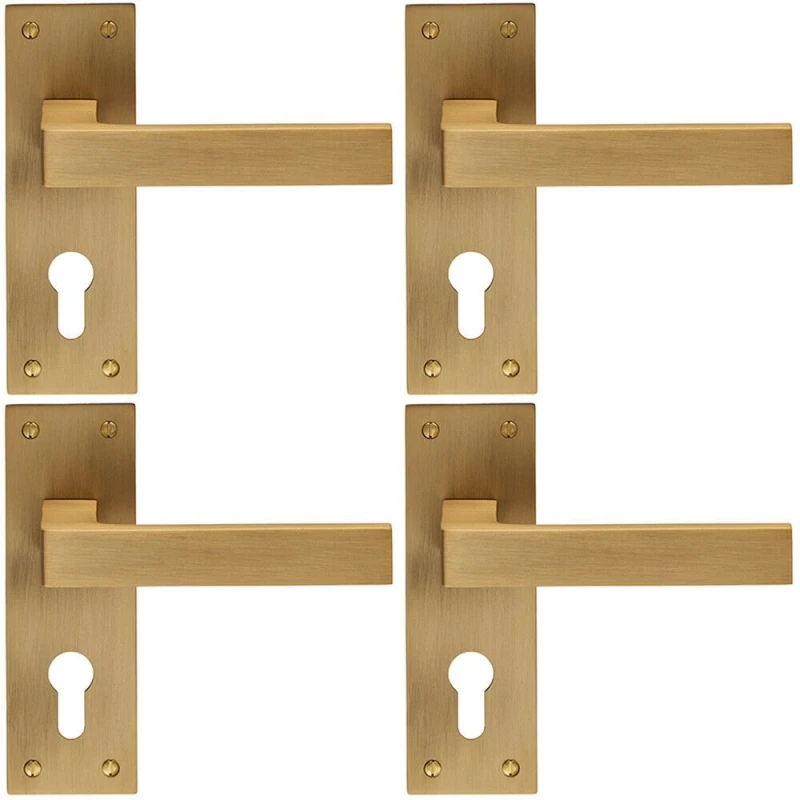 Image of Loops 4x PAIR Straight Square Handle on Euro Lock Backplate 150 x 50mm Antique Brass Metallics