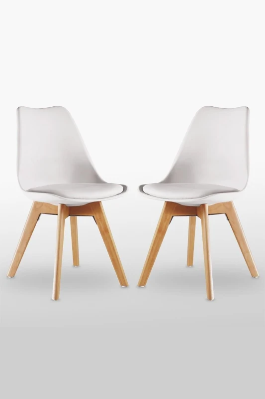 Image of Life Interiors Life Interiors Set of 2 Scandinavian Dining Chairs Leather Cushions Solid Wood Legs in White White One Size Unisex 5060632404626