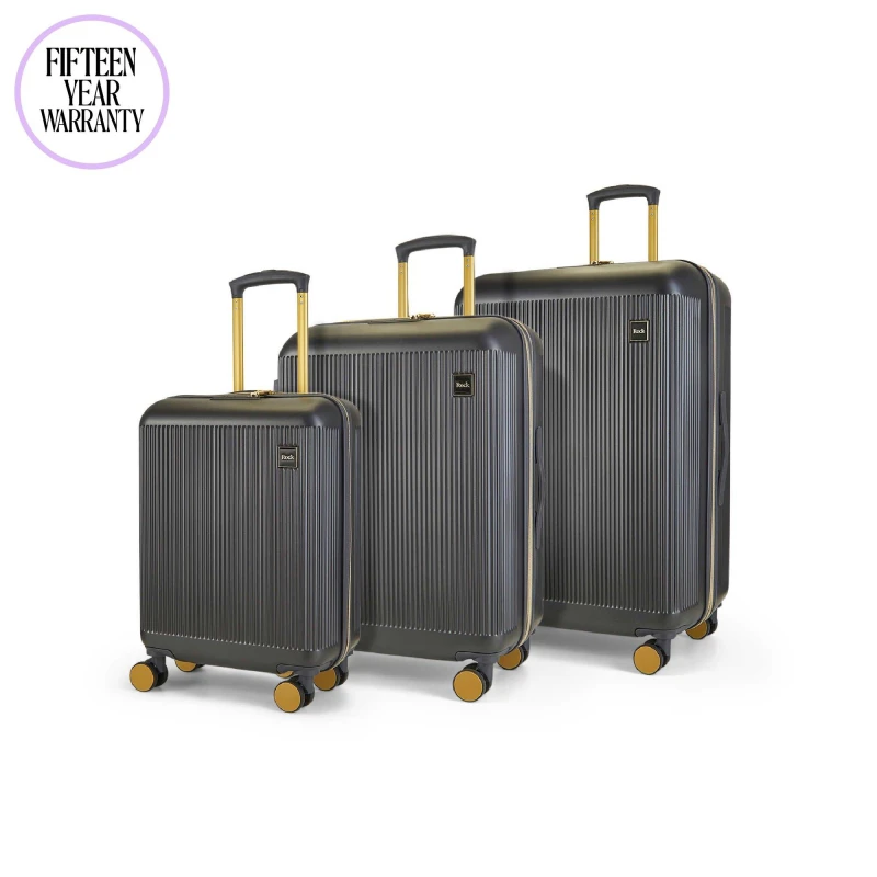 Image of Rock Rock Aria Suitcase Charcoal with Gold Charcoal With G unisex 3pc Set