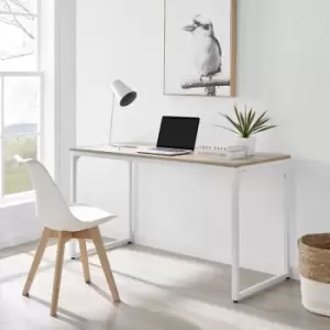Image of Furniturebox Kendrick Oak Wood Effect Desk with White Legs 140cm Industrial Scandinavian Office Computer