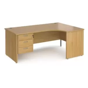 Image of Office Desk Right Hand Corner Desk 1800mm With Pedestal Oak Top And Panel End Leg 1200mm Depth Maestro 25 MP18ERP3O