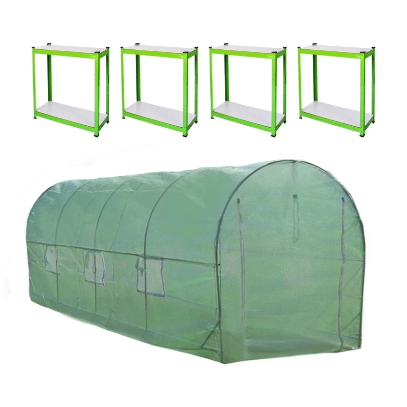 Image of MonsterShop Polytunnel Greenhouse 6M X 3M With Shelving Units