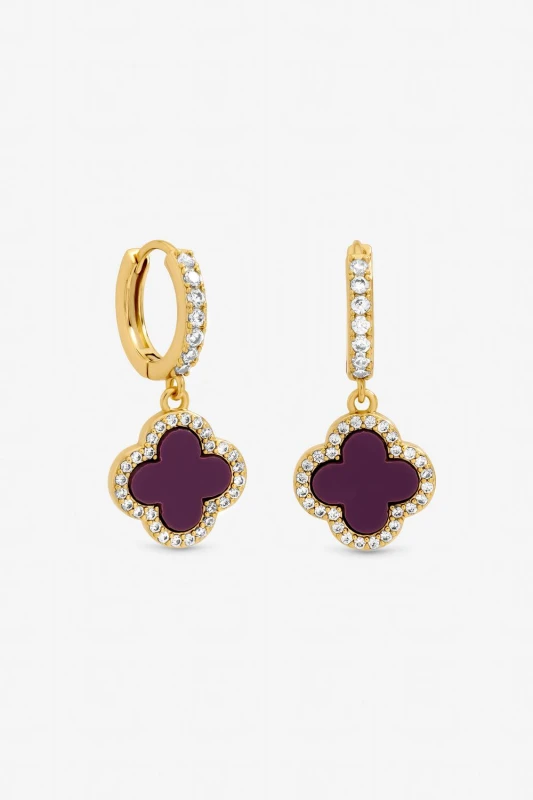 Image of Jon Richard Womens Gold Plated & Purple Clover Huggie Earrings Gold Female One Size