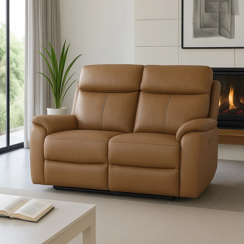 Image of Aspire Aspire Kingsmere 2 Seater Power Recliner Sofa in Real Leather in Tan Tan 2 Seater Unisex 5057632315182