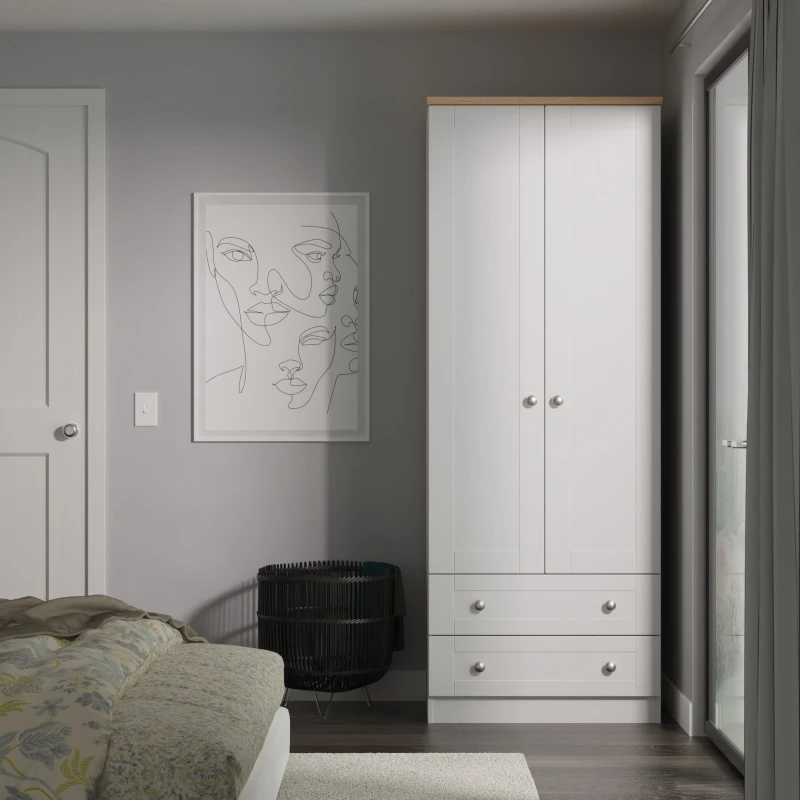 Image of Santander Ready Assembled Traditional Matt Grey & Oak 2 Drawer Tall Double Wardrobe (H)1970mm (W)770mm (D)530mm