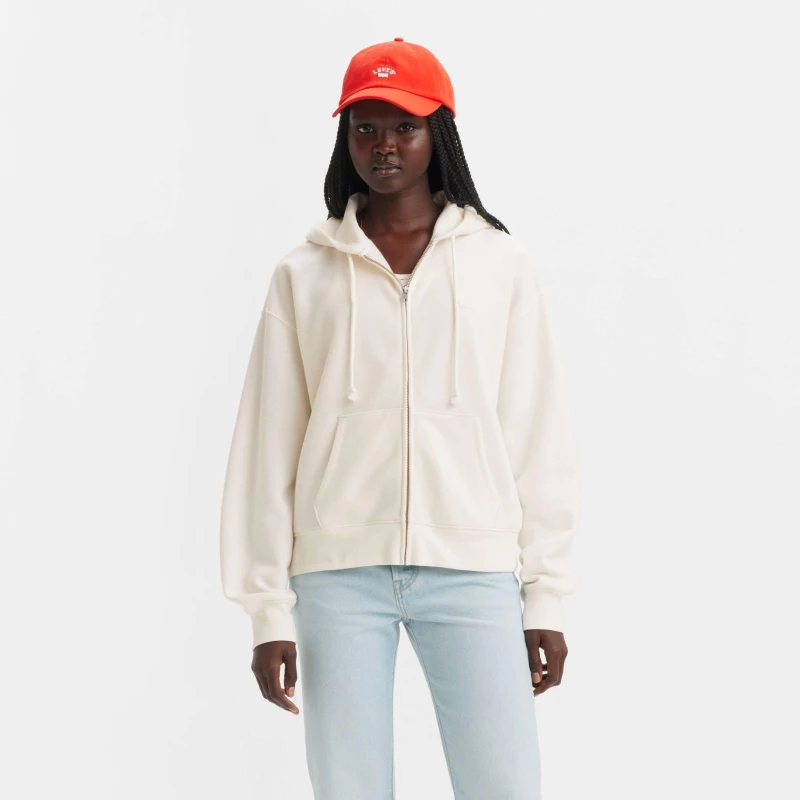 Image of Levis EVERYDAY ZIP HOODIE womens Sweatshirt in Beige