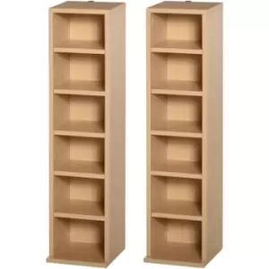 Image of HOMCOM Set of 2 CD Media Display Shelf Unit Tower Rack Adjustable, Wood Color - Natural Wood Color