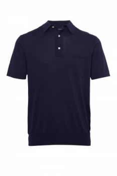 Image of Mens French Connection Superfine Cotton Knit Polo Shirt Blue