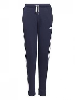 Image of adidas Junior Girls 3-Stripes Fleece Cuffed Pants - Navy/White, Size 7-8 Years, Women