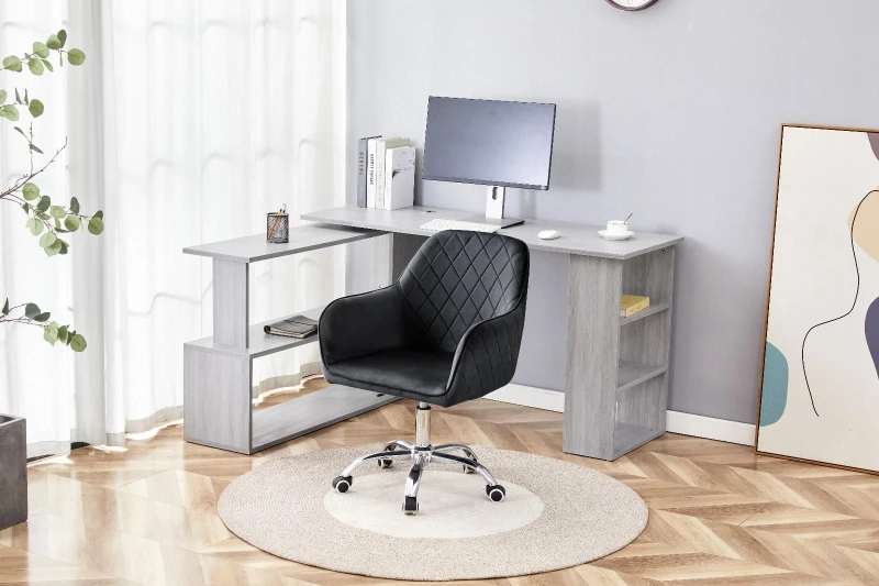 Image of KOSY KOALA KOSY KOALA Grey Office Desk with Black Velvet Upholstered Chair Wooden Room Furniture Grey One Size Unisex 5061055341741