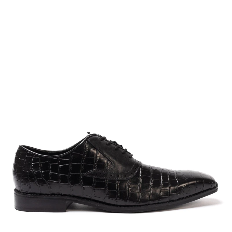 Image of Giorgio Leather Croc Men Oxford Dress Brogue Shoes - Black 6