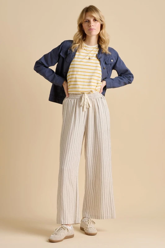 Image of Brakeburn Womens Stripe Wide Leg Trouser in Cream Size: 14 Cream Female 14