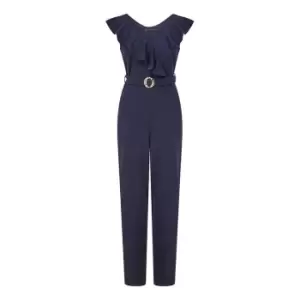 Image of Mela London Navy Jumpsuit With Frill Detail - Blue