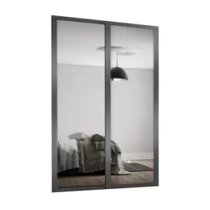 Image of Shaker 2 Door Sliding Wardrobe Kit Mirror with Graphite Frame (H)2260mm x (W)1449mm