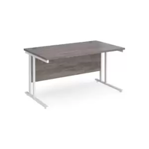 Image of Maestro 25 straight desk 1400mm x 800mm - white cantilever leg frame and grey oak top