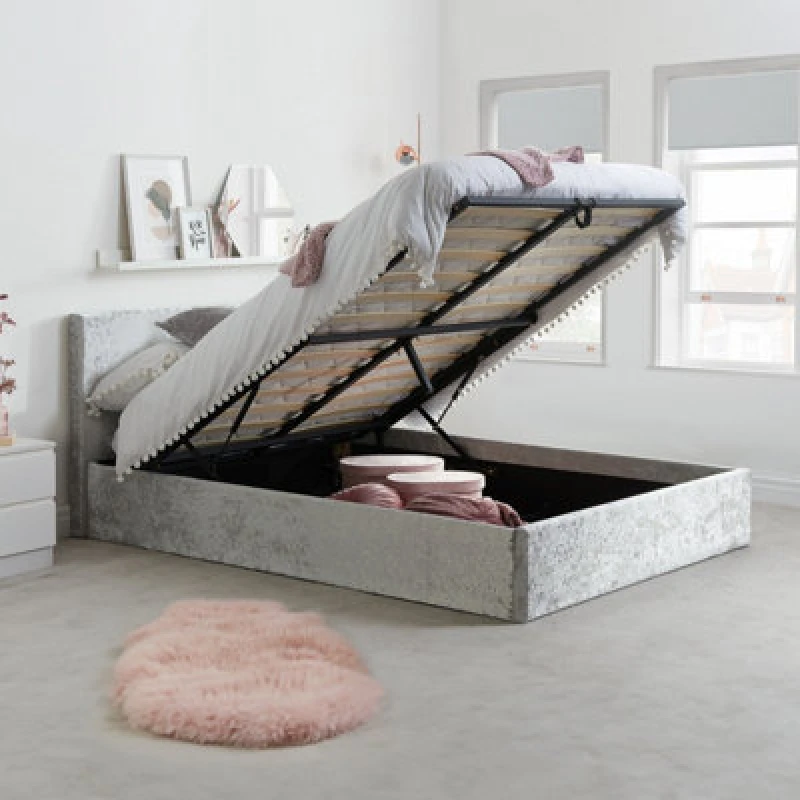 Image of Birlea Berlin Steel Crushed Velvet Glitz Fabric Ottoman Bed Frame - 4ft6 Double