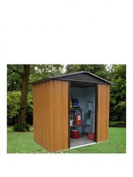 Image of Yardmaster 6.7 X 4.5 Ft Woodgrain Effect Apex Roof Metal Shed