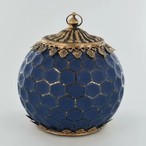 Image of LED Lantern Navy Geometric Pattern H17cm