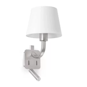 Image of Essential 1 Light Indoor Wall Light Reading Lamp Satin Nickel with White Shade, E27