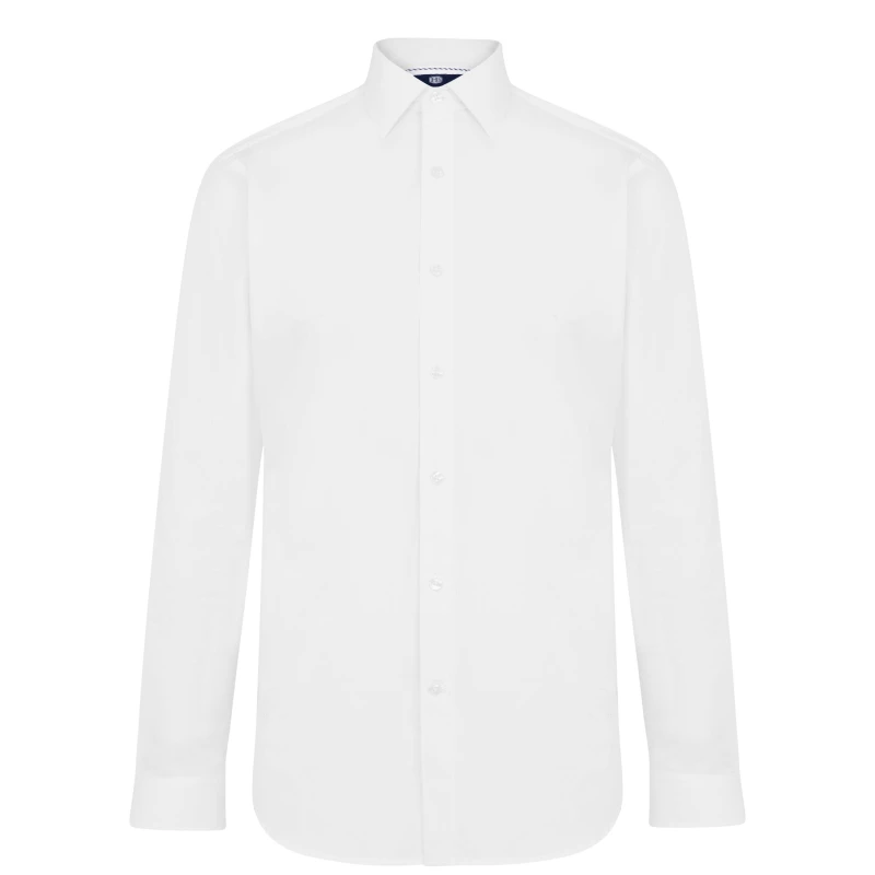 Image of Haines and Bonner Charles Slim Fit Regular Collar Poplin Shirt - White White 37