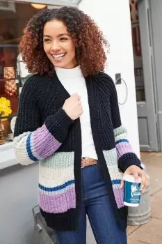 Image of Colour Block Stripe Edge To Edge Cardigan