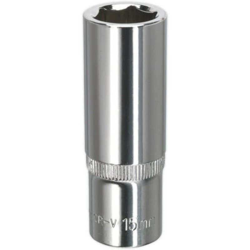 Image of Loops 15mm Forged Steel DEEP Drive Socket - 3/8" Square Drive Polished Chrome Vanadium Metallics