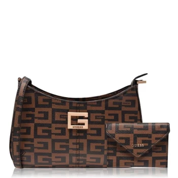 Image of Guess AOP G Logo Shoulder Bag - Brown