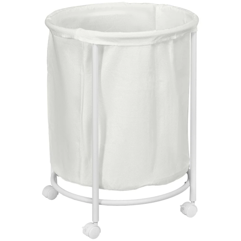 Image of HOMCOM Homcom - 100L Round Laundry Hamper with Wheels for Bedroom Bathroom Cream White 5056725543761