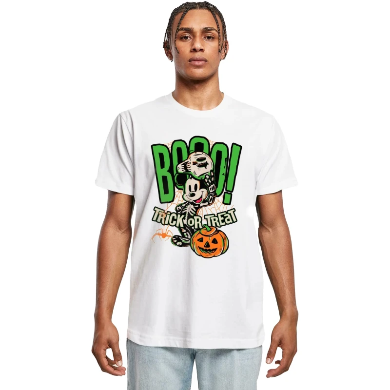 Image of Disney Men Boo Trick Or Treat Mickey Mouse Cotton T-Shirt in White Size: Small White S Male 5063376667241