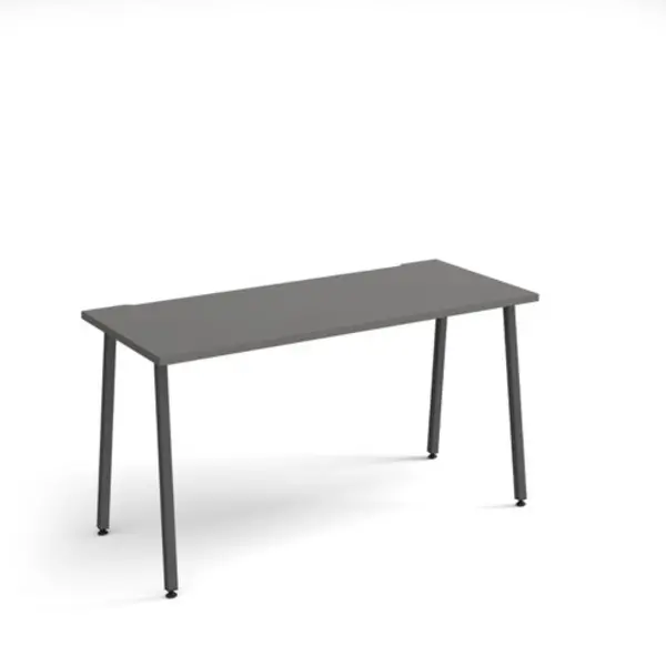 Image of Sparta straight desk 1400mm x 600mm with A-frame legs - charcoal frame, grey top