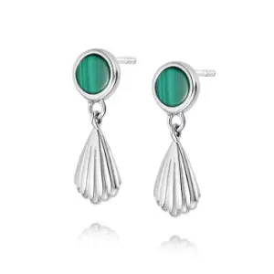 Image of Daisy London 925 Sterling Silver Malachite Palm Drop Stud Earrings Sterling Silver