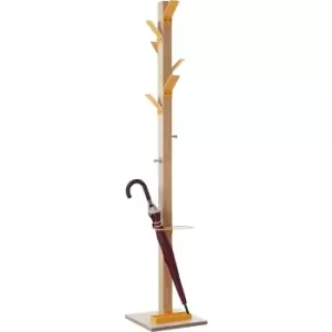 Image of Coat stand, solid wood, with umbrella stand and drip tray, orange head