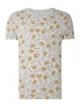 Image of Mens Moschino AOP Letter TeddyBear Tee Grey