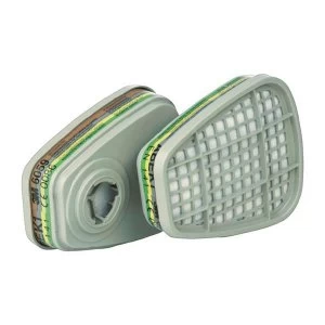 Image of 3M 6057 ABEK1 Gas and Vapour Cartridge Filter 1 Pair Grey