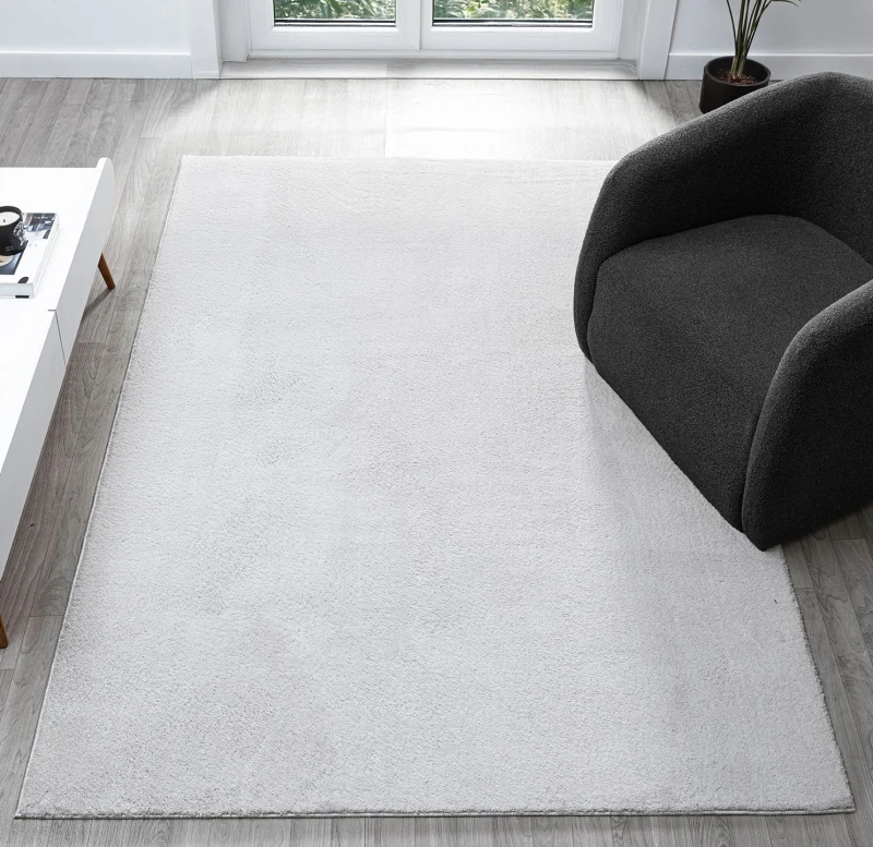 Image of Comfy Washable Low Pile Living Room Area Rug - Anti Slip Felt Backing Silver 160Cm X 220Cm