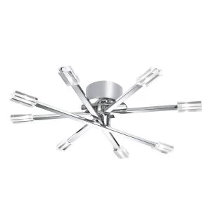 Image of 8 Light Flush Multi Arm Ceiling Light Chrome and Glass, G4 Bulb