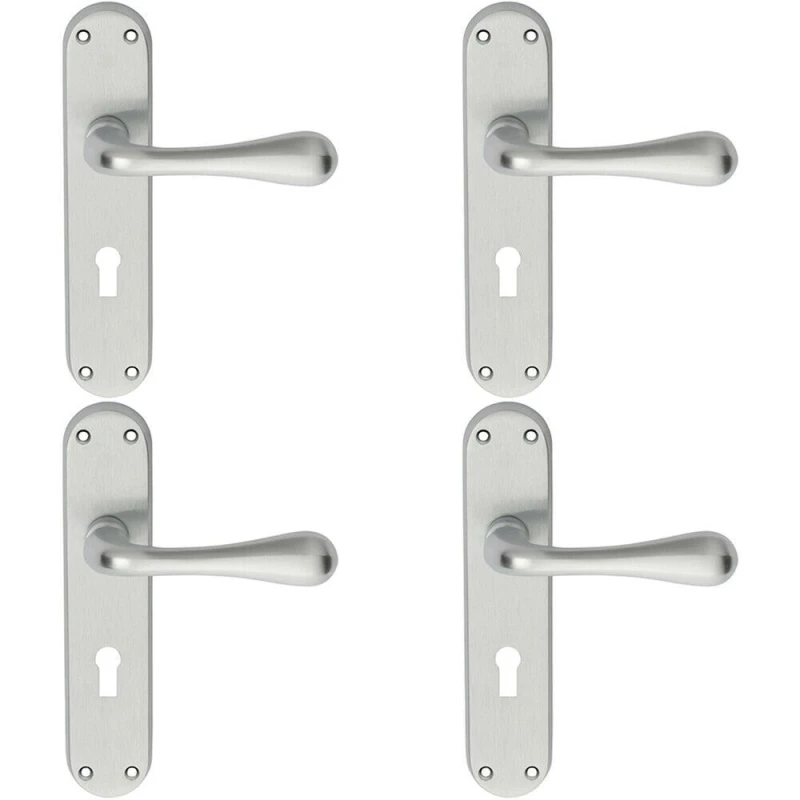 Image of Loops 4x PAIR Smooth Round Bar Handle on Lock Backplate 185 x 40mm Satin Chrome Multi