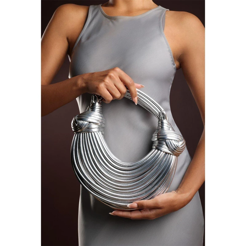 Image of Wheres That From Curved Metallic Shoulder Bag Silver female One Size