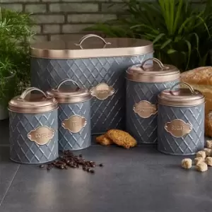 Image of Neo Direct Grey And Copper Diamond Embossed 5 Piece Kitchen Canister Set